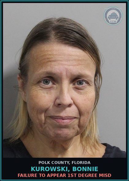 CCW arrest card for KUROWSKI, BONNIE in Polk County: FAILURE TO APPEAR 1st Degree Misd