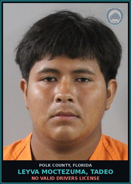 CCW arrest card for LEYVA MOCTEZUMA, TADEO in Polk County: No Valid Drivers License