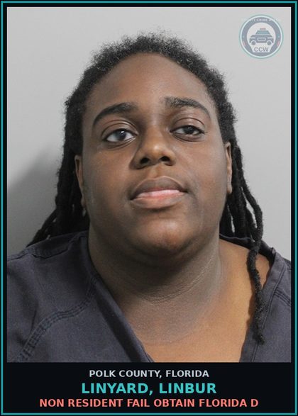 CCW arrest card for LINYARD, LINBUR in Polk County: Non Resident Fail Obtain Florida D