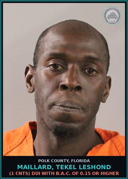 CCW arrest card for MAILLARD, TEKEL LESHOND in Polk County: (1 cnts) POSS. USE OF DRUG PARAPHERNALIA