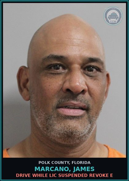 CCW arrest card for MARCANO, JAMES in Polk County: Drive While Lic Suspended Revoke E