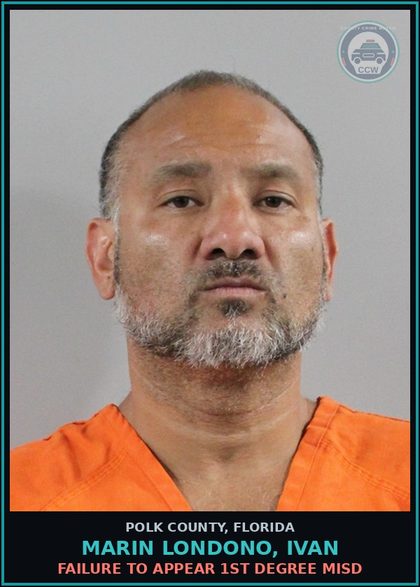 CCW arrest card for MARIN LONDONO, IVAN in Polk County: FAILURE TO APPEAR 1st Degree Misd