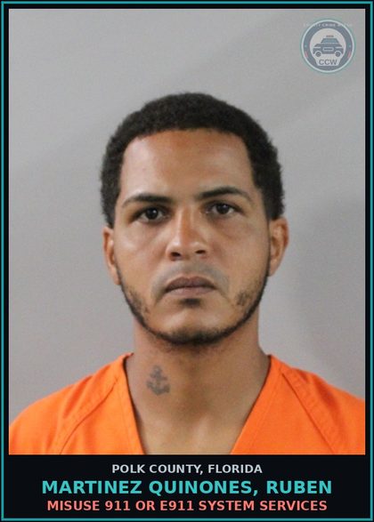 CCW arrest card for MARTINEZ QUINONES, RUBEN in Polk County: Misuse 911 or E911 System Services