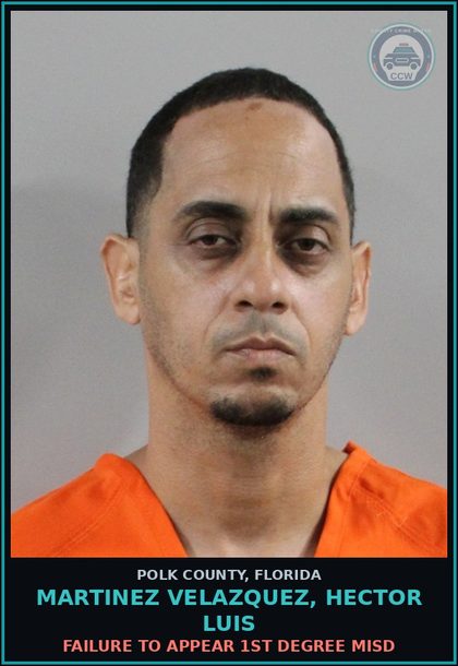 CCW arrest card for MARTINEZ VELAZQUEZ, HECTOR LUIS in Polk County: FAILURE TO APPEAR 1st Degree Misd