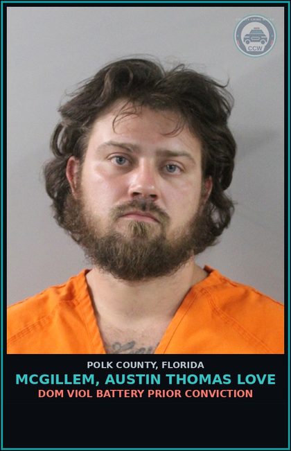 CCW arrest card for MCGILLEM, AUSTIN THOMAS LOVE in Polk County: Dom Viol Battery Prior Conviction