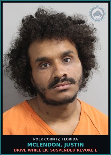 CCW arrest card for MCLENDON, JUSTIN in Polk County: Drive While Lic Suspended Revoke E