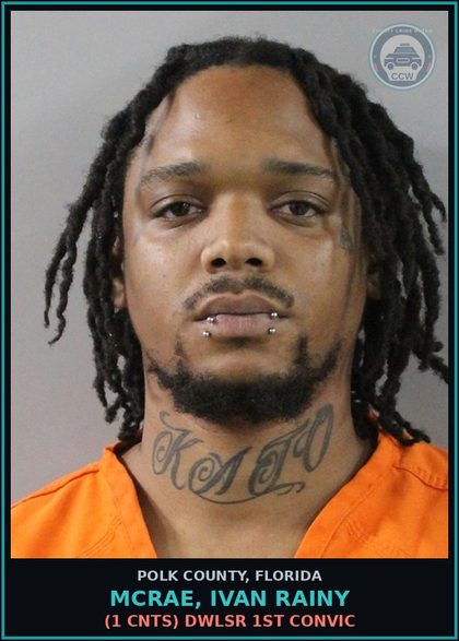 CCW arrest card for MCRAE, IVAN RAINY in Polk County: (1 cnts) DWLSR 1ST CONVIC