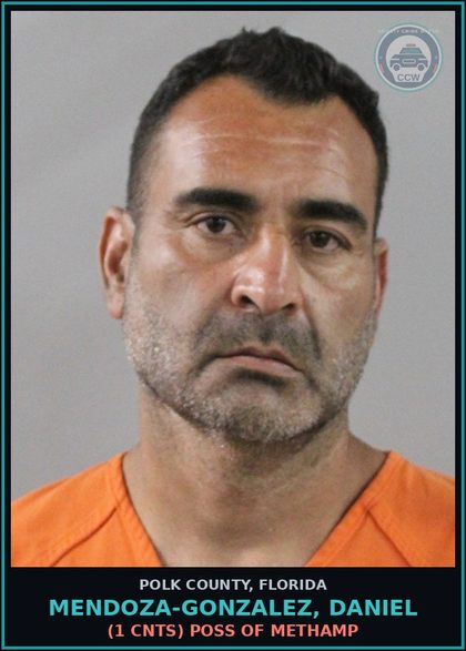 CCW arrest card for MENDOZA-GONZALEZ, DANIEL in Polk County: (1 cnts) POSS OF Methamp