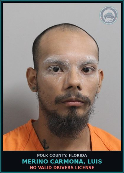 CCW arrest card for MERINO CARMONA, LUIS in Polk County: No Valid Drivers License