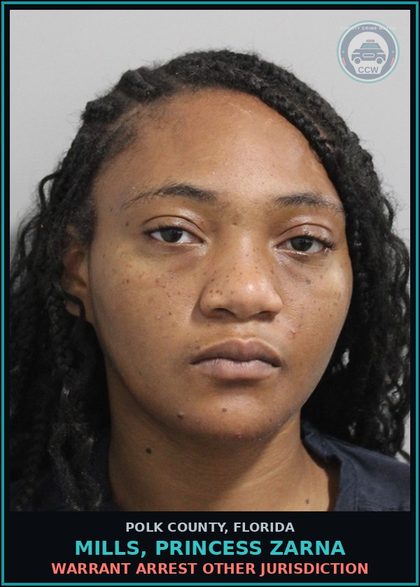 CCW arrest card for MILLS, PRINCESS ZARNA in Polk County: Warrant Arrest Other Jurisdiction