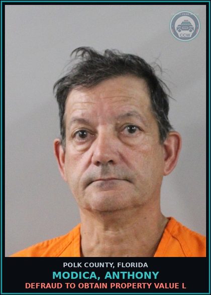 CCW arrest card for MODICA, ANTHONY in Polk County: Defraud to Obtain Property Value L