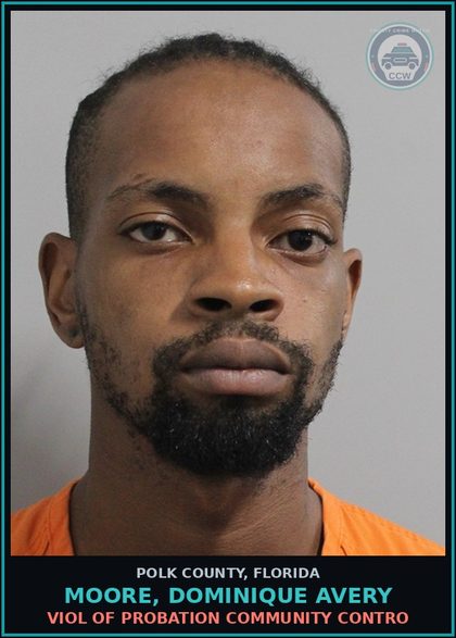 CCW arrest card for MOORE, DOMINIQUE AVERY in Polk County: Viol of Probation Community Contro