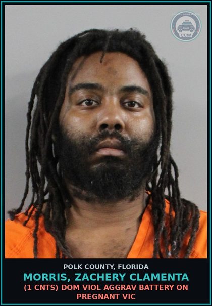 CCW arrest card for MORRIS, ZACHERY CLAMENTA in Polk County: (1 cnts) Dom Viol Aggrav Battery on Pregnant Victim