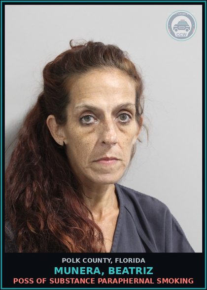 CCW arrest card for MUNERA, BEATRIZ in Polk County: POSS OF DRUG PARAPHERNAL SMOKING