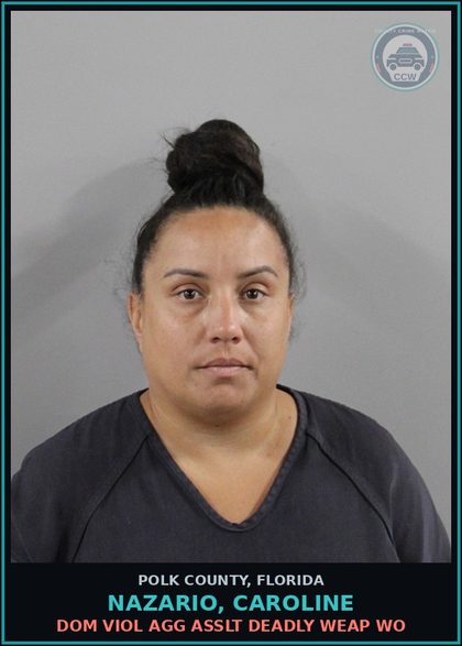 CCW arrest card for NAZARIO, CAROLINE in Polk County: Dom Viol Agg Asslt Deadly Weap WO