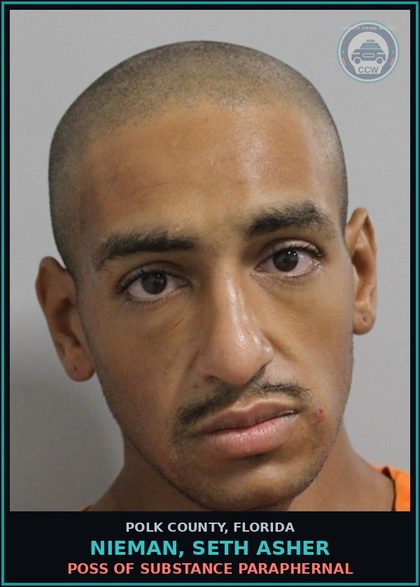 CCW arrest card for NIEMAN, SETH ASHER in Polk County: POSS OF DRUG PARAPHERNAL