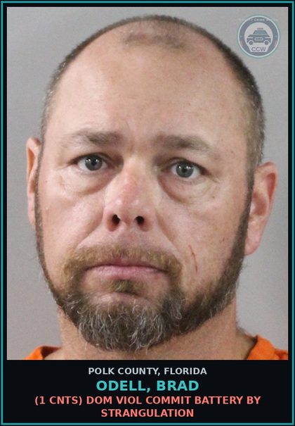 CCW arrest card for ODELL, BRAD in Polk County: (1 cnts) DOM VIOL COMMIT BATTERY BY STRANGULATION