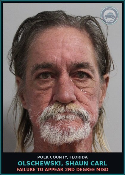 CCW arrest card for OLSCHEWSKI, SHAUN CARL in Polk County: FAILURE TO APPEAR 2nd Degree Misd