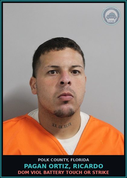 CCW arrest card for PAGAN ORTIZ, RICARDO in Polk County: Dom Viol Battery Touch or Strike