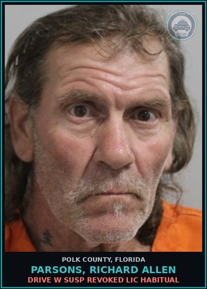 CCW arrest card for PARSONS, RICHARD ALLEN in Polk County: Drive w Susp Revoked Lic Habitual
