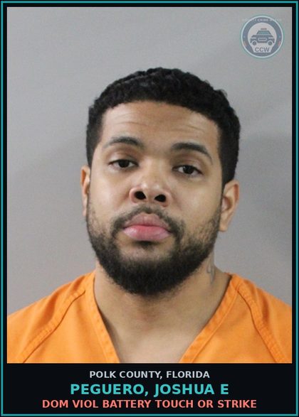 CCW arrest card for PEGUERO, JOSHUA E in Polk County: Dom Viol Battery Touch or Strike