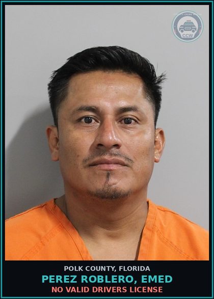 CCW arrest card for PEREZ ROBLERO, EMED in Polk County: No Valid Drivers License