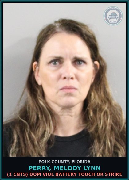 CCW arrest card for PERRY, MELODY LYNN in Polk County: (1 cnts) DOM VIOL BATTERY TOUCH OR STRIKE