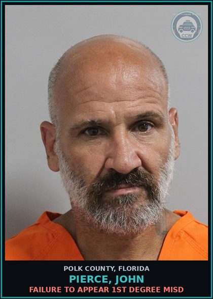 CCW arrest card for PIERCE, JOHN in Polk County: FAILURE TO APPEAR 1st Degree Misd