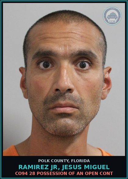 CCW arrest card for RAMIREZ JR, JESUS MIGUEL in Polk County: CO94 28 POSSESSION OF AN OPEN CONT