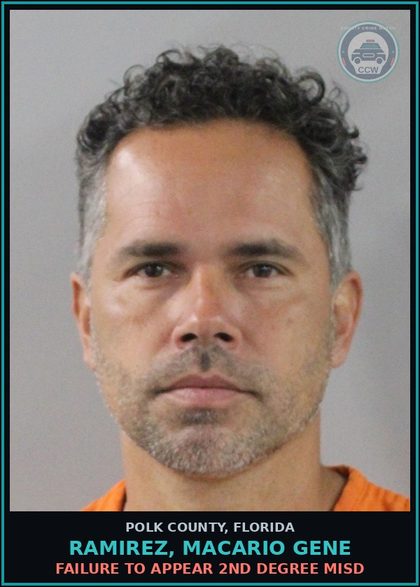 CCW arrest card for RAMIREZ, MACARIO GENE in Polk County: FAILURE TO APPEAR 2nd Degree Misd