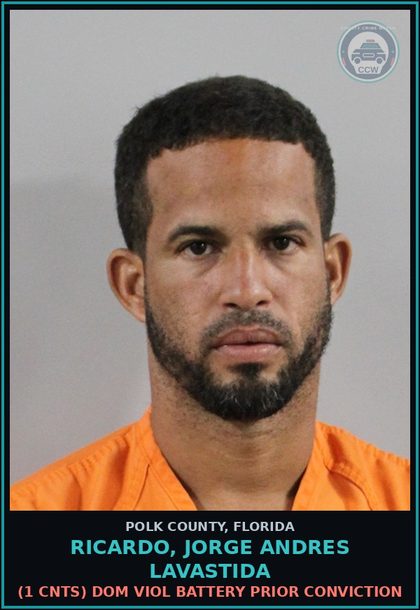 CCW arrest card for RICARDO, JORGE ANDRES LAVASTIDA in Polk County: (1 cnts) DOM VIOL BATTERY PRIOR CONVICTION