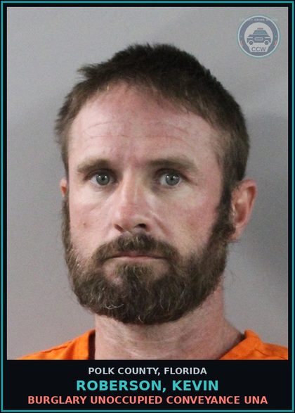 CCW arrest card for ROBERSON, KEVIN in Polk County: Burglary UnOccupied Conveyance UnA