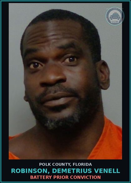 CCW arrest card for ROBINSON, DEMETRIUS VENELL in Polk County: Battery Prior Conviction