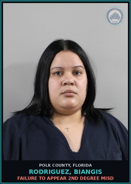 CCW arrest card for RODRIGUEZ, BIANGIS in Polk County: FAILURE TO APPEAR 2nd Degree Misd