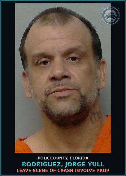 CCW arrest card for RODRIGUEZ, JORGE YULL in Polk County: Leave Scene of Crash Involve Prop