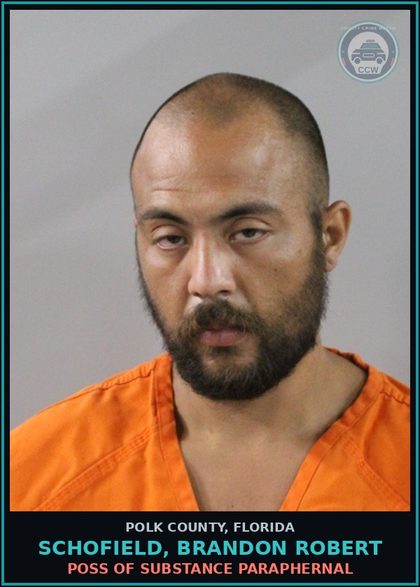 CCW arrest card for SCHOFIELD, BRANDON ROBERT in Polk County: POSS OF DRUG PARAPHERNAL