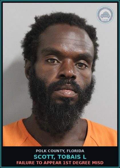CCW arrest card for SCOTT, TOBAIS L in Polk County: FAILURE TO APPEAR 1st Degree Misd