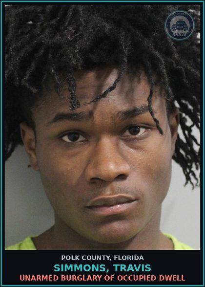 CCW arrest card for SIMMONS, TRAVIS in Polk County: Unarmed Burglary of Occupied Dwell