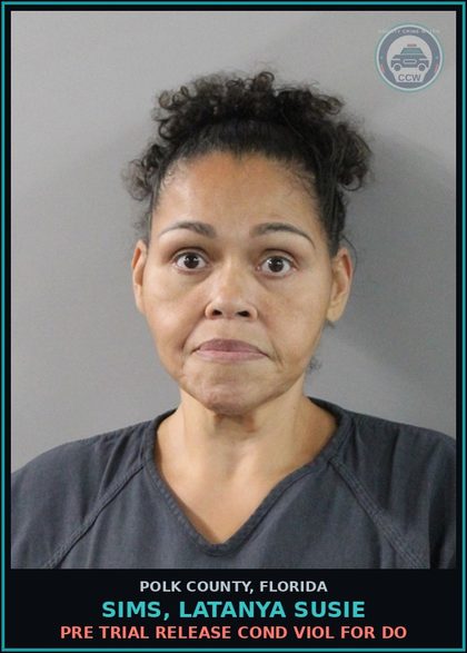 CCW arrest card for SIMS, LATANYA SUSIE in Polk County: Pre Trial Release Cond Viol For Do