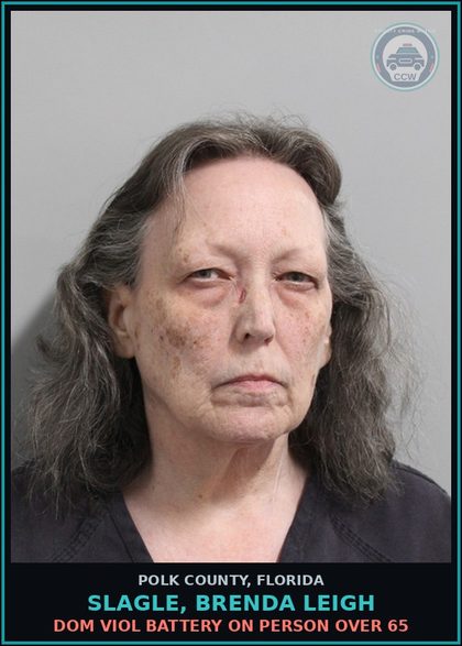 CCW arrest card for SLAGLE, BRENDA LEIGH in Polk County: Dom Viol Battery on Person over 65