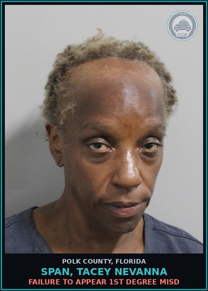 CCW arrest card for SPAN, TACEY NEVANNA in Polk County: FAILURE TO APPEAR 1st Degree Misd