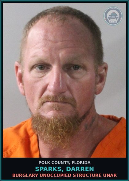 CCW arrest card for SPARKS, DARREN in Polk County: Petit Theft Merch Farm Transit 2+