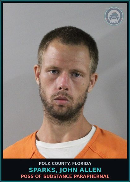 CCW arrest card for SPARKS, JOHN ALLEN in Polk County: POSS OF DRUG PARAPHERNAL
