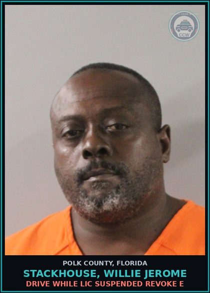 CCW arrest card for STACKHOUSE, WILLIE JEROME in Polk County: Drive While Lic Suspended Revoke E