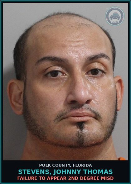 CCW arrest card for STEVENS, JOHNNY THOMAS in Polk County: FAILURE TO APPEAR 2nd Degree Misd