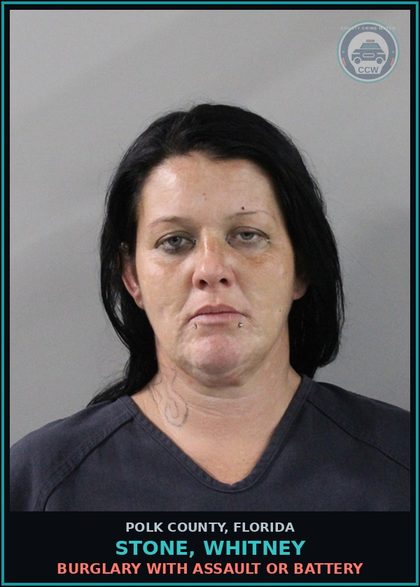 CCW arrest card for STONE, WHITNEY in Polk County: Burglary with Assault or Battery