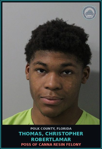 CCW arrest card for THOMAS, CHRISTOPHER ROBERTLAMAR in Polk County: POSS OF Canna RESIN FELONY