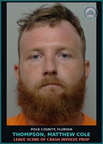 CCW arrest card for THOMPSON, MATTHEW COLE in Polk County: Leave Scene of Crash Involve Prop