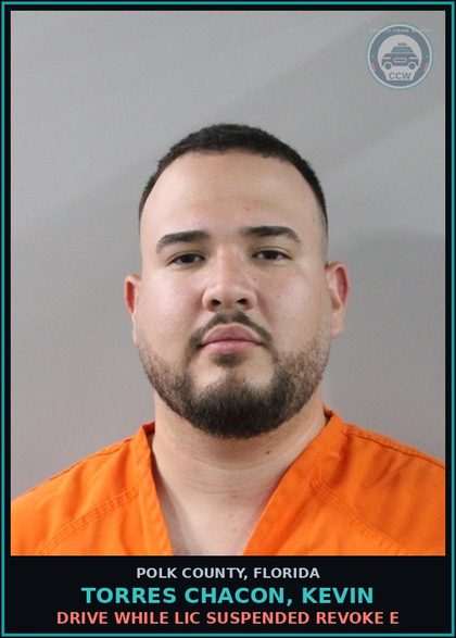 CCW arrest card for TORRES CHACON, KEVIN in Polk County: Drive While Lic Suspended Revoke E