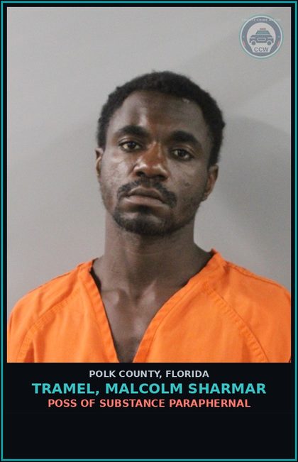 CCW arrest card for TRAMEL, MALCOLM SHARMAR in Polk County: POSS OF DRUG PARAPHERNAL